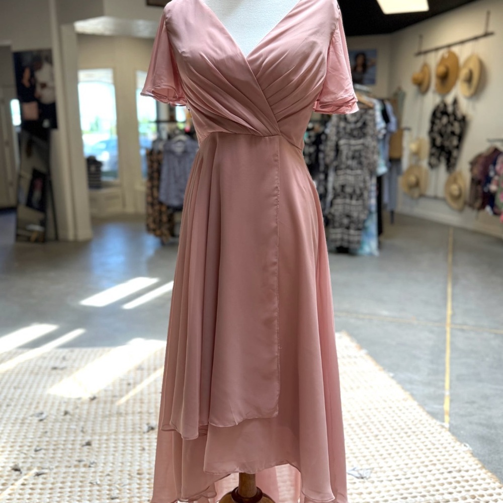 Chic Blush V-Neck High Low Dress